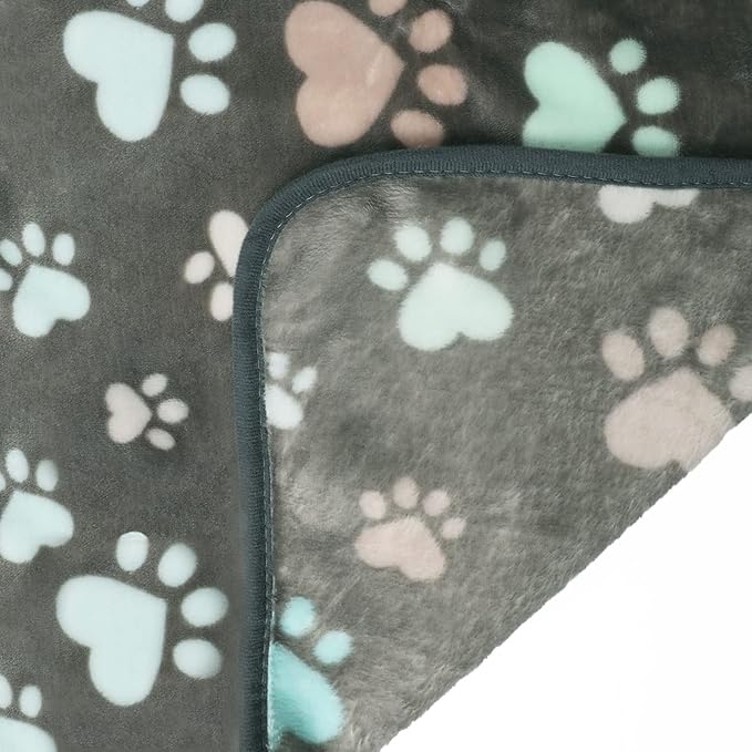 Luciphia 1 Pack 3 Blankets Fluffy Premium Fleece Pet Blanket Flannel Paw Printed Throw for Dog Cat(Small 23x16'', Grey/Brown/Blue)