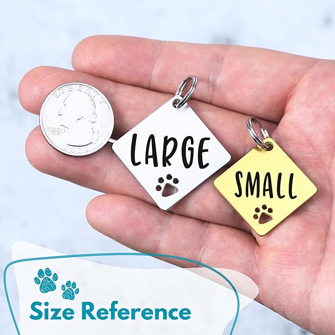 Ultra Joys Dog Tags Personalized for Pets - Hollow Paw Custom Pet ID Tag - Engraved Dog Tag for Small, Large Dogs - Large Diamond in Gold
