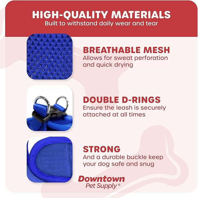 Downtown Pet Supply Step in Dog Harness for Teacup Dogs & Cats No Pull, XX-Small, Blue - Adjustable Harness with Padded Mesh Fabric and Reflective Trim - Buckle Strap Harness for Dogs
