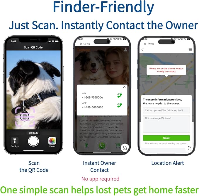 (2 Pack) Smart QR Code ID Dog cat Tags for Collar Personalized for Pet Online Profile - Scan QR Receive Instant Pet Location Alert Email, Anti-Lost,No Subscription fees (Black & Pink, for Dog - 1.2")