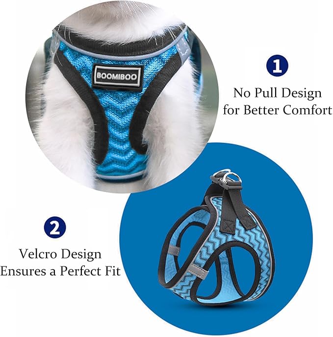 BOOMIBOO Dog Harness with Leash Set, No Pull Adjustable Reflective Step-in Puppy Pet Vest Harnesses for Small Medium Large Dogs and Cats,Black M