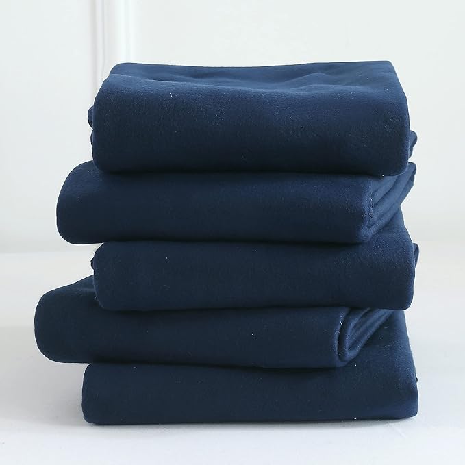 Fleece Throw Blankets Bulk Fleece Blankets Solid Wholesale Lightweight Warm Soft for Pet Bed Sofa Couch Office Wedding Gifts Travel Seasons (Navy, Pack of 6-50x60 Inches)