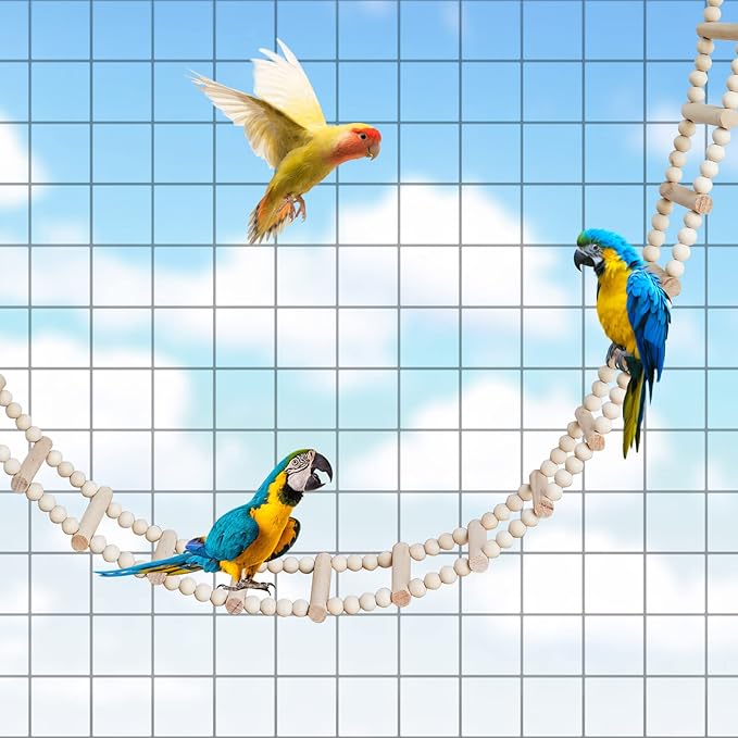 Bird Ladder Bridge, Wooden Pet Hamster Climbing & Swing Toys, Cage Accessories for Birds Rats Parrots Hamster Squirrel Sugar Gliders Parakeets Cockatiels - 28 Steps - 61.8 x 3.14 Inch