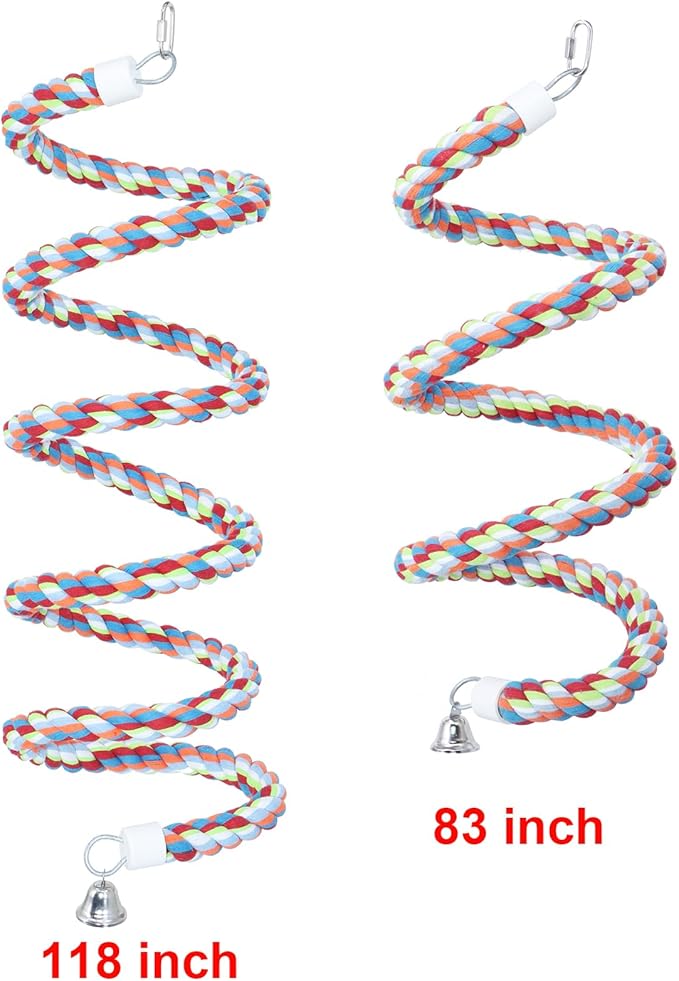 Rope Bungee Perch Bird,118inch Kintor Pure Natural Colorful Bead Cage Chewing Toys for Small Medium Parrot (118inch)