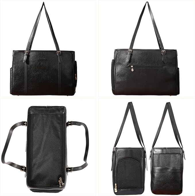 Fashion Dog Purse Pet Carrier Leather Bag for Small Dogs Cats Puppy, Portable Tote Bag Airline Approved Soft-Sided Carriers (Black)