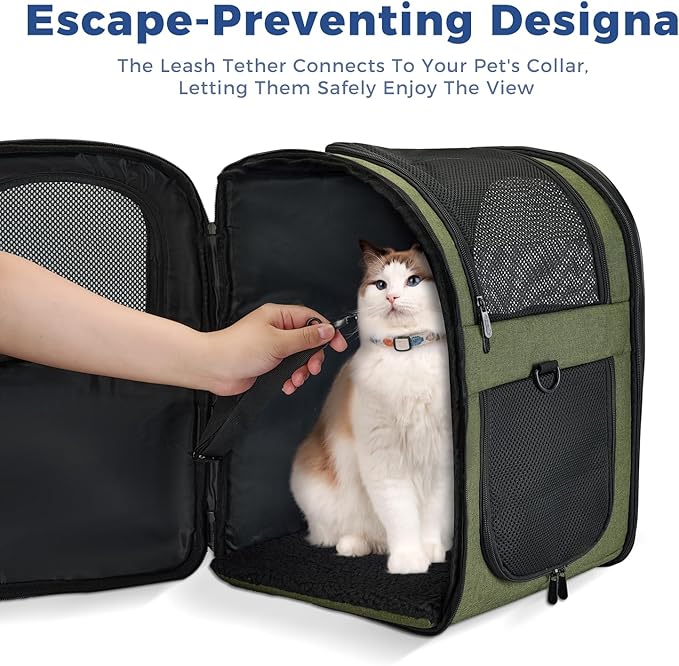 Apollo Walker Dog & Cat Carrier Backpack for 4-18lb Pets - Ventilated Safe Design with Padded Back Support, Breathable Mesh Pet Backpack for Hiking, Travel, Outdoor (Green)