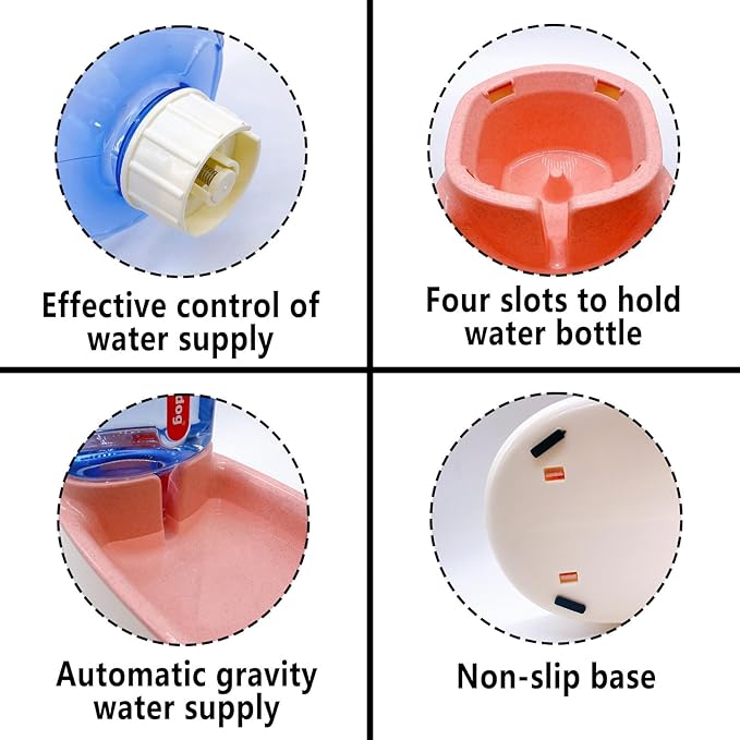 kathson Gravity Dog Water Dispenser Automatic Cat Drinking Water Station 1 Gallon Large Capacity Puppy Water Bowl for Small and Medium Dogs Cats Pink