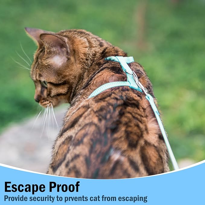 PUPTECK Adjustable Cat Harness and Leash Set Escape Proof Kitten Strap Collar for Walking Travel, Sky Blue, M