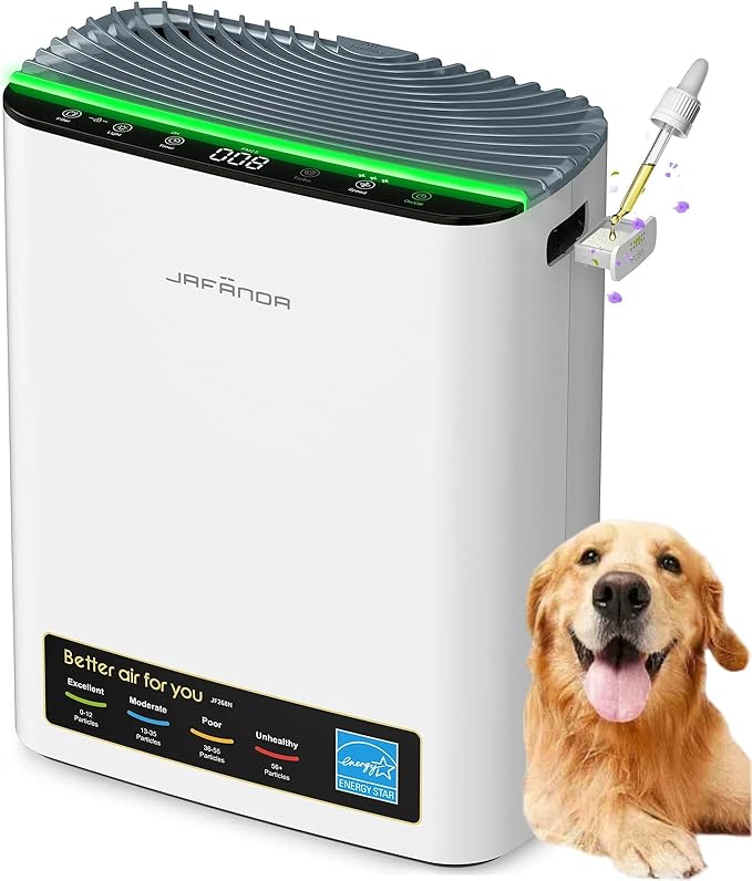Jafända Air Purifier for Home Large Room Bedroom Up to 1226 Ft², True HEPA Filter with PM2.5 Display & 20dB Sleep Mode, Removes Pet Hair, Odor, Dust, Smoke, Pollen & Allergen