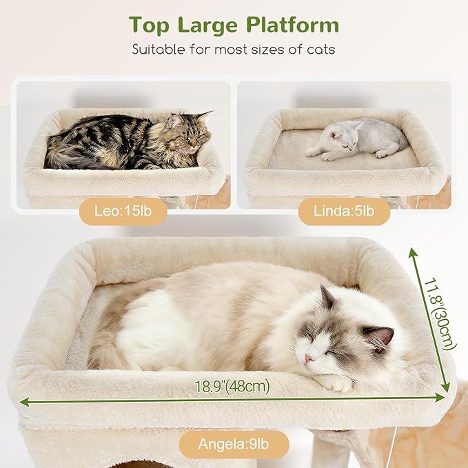 Globlazer Corner Cat Tree 66 inch Multi-Level Climbing Tower Kitty Condos Cat Scratching Tower for Indoor Multiple Cats with Large Platform, 3 Cat Caves, F66, Beige