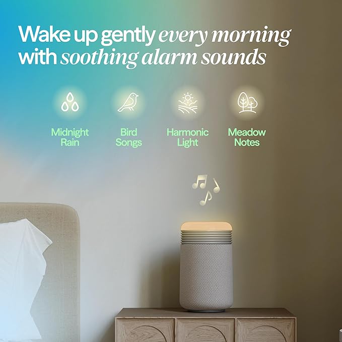 BLUEAIR Purifier for Bedroom - Mini Restful - Sunrise Clock with HEPASilent Filtration and Wake Up Light - Cleans Air and Supports Circadian Rhythm - USB-C and App Connectivity, Beige