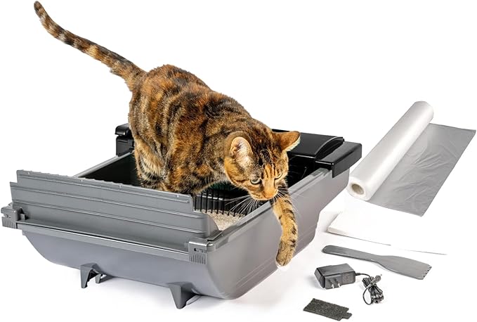 Pet Zone Self Cleaning Semi Automatic Cat Litter Box - Smart Scoop Cat Litter Box with 18 Bags & Carbon Filter for Up to Two Cats 6-16 Pounds