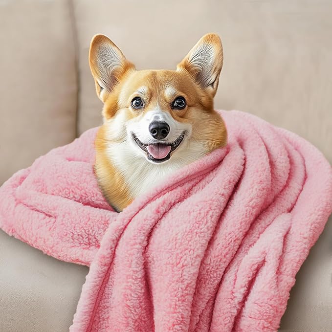 Luciphia 1 Pack 3 Calming Dog Blanket Fluffy Premium Fleece Pet Blankets Soft Sherpa Throw for Dogs Puppy Cat Beige/Pink/HazeBlue Large (41" x31")