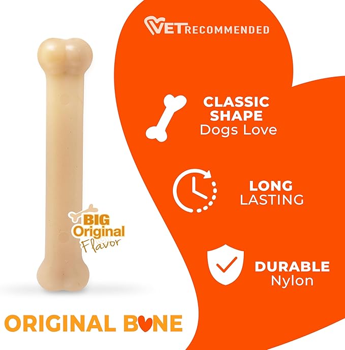Nylabone Original Bone Power Chew Toy for Dogs, Durable & Tough Dog Toys for Aggressive Chewers, Original Flavor, Large - Up to 50 Ibs, 1 Count
