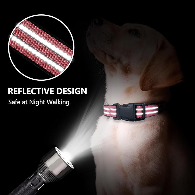 Hikiko Martingale Dog Collars Reflective Nylon Dog Collar with Quick Release Buckle Adjustable Training No Slip Dog Collar (Large, Cherry Pink)