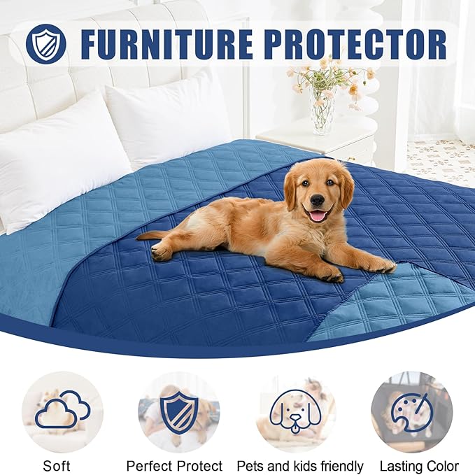 Smiry Waterproof Dog Bed Cover Blanket 68x82, Soft Reversible Pet Blanket, Washable Leakproof Cats Dogs Couch Cover for Sofa, Couch, Furniture, Navy/Blue