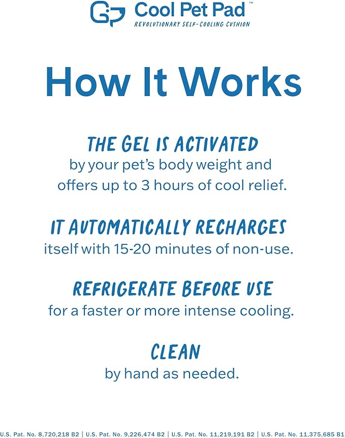 The Green Pet Shop Cool Pet Pad - Large, Blue - Self-Cooling, Pressure Activated Mat for Dogs & Cats from 46-80 lbs - Non-Toxic Gel, No Water Needed