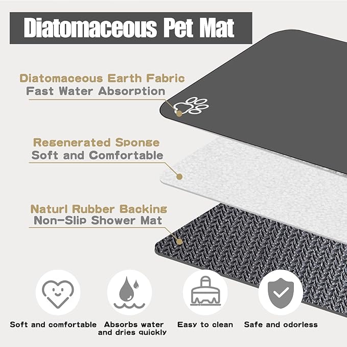 Large Pet Feeding Mat, 15.7" x 39.3" Bohemia Absorbent Quick Dry Dog Mat for Food and Water Bowl, Non Skid Cat Bowl Mat, No Stains for Pet Water Dispenser Pet Supplies for Messy Drinkers