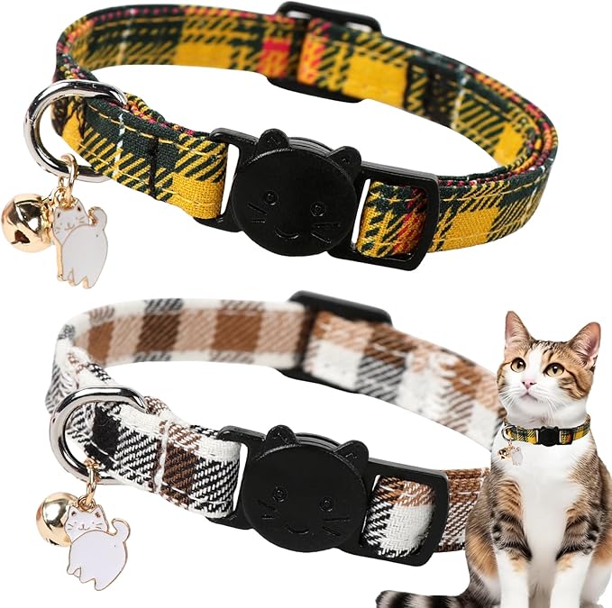 Unique style paws 2 Pack Kitten Collar Breakaway with Bell & Pendant, Adjustable Safety Cat Cotton Collars for Girl Boy Cats and Small Pets