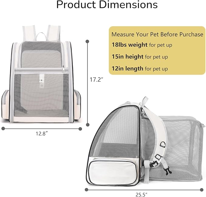 Expandable Cat Backpack Carrier with Breathable Mesh and Removable Pad, Pet Travel Carrier for Cats and Small Dogs up to 20 Lbs, Great for Hiking Camping Outdoor(Beige)