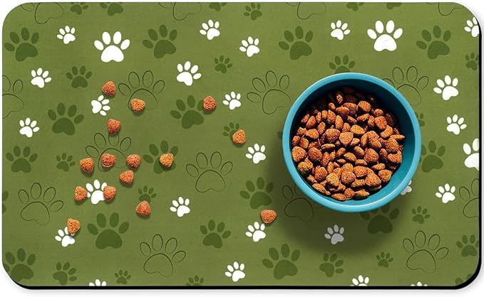 Dog Food Mat, Absorbent Water Bowl Mats Cat Pet Feeding Placemats Dark Green 12 * 20 inch
