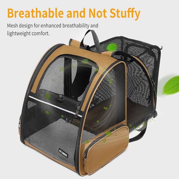 Cat Backpack，Expandable Cat Carrier Backpack, Dog Backpack Carrier and Pet Carrier Backpack, Suitable for Cats, Dogs Kitten or Small Dogs, Travel Friendly Puppy Cats Bag (Brown)