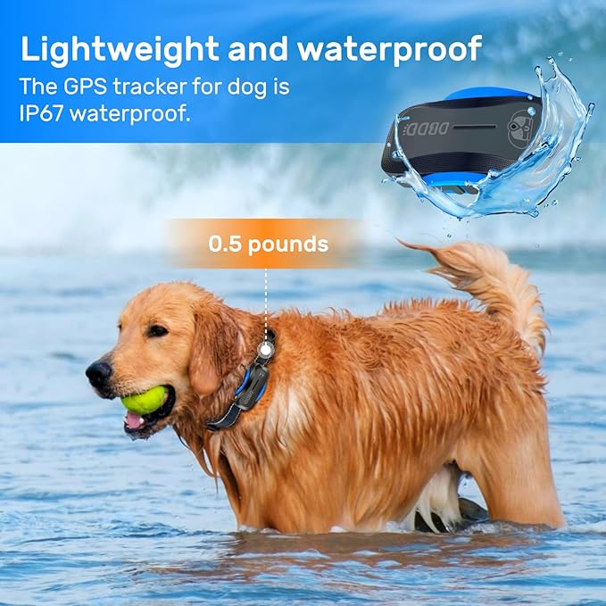Dog GPS Tracker, Smart Waterproof Tracker with Real-Time Location, Escape Alerts, Activity Monitor, iOS & Android Compatible, for Dogs 40 lbs+ (Black)