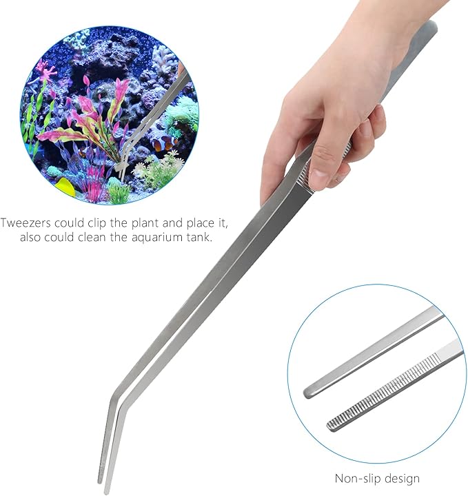 Aquarium Aquascape Tools Kit 15in, 4 in 1 Anti-Rust Aquatic Plant Aquascaping Tool Stainless Steel Tweezers Scissor Spatula for Aquarium Tank Clean Fish Tank Aquascape Accessories Set(Silver)