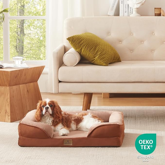 Bedfolks Orthopedic Dog Bed, Waterproof Dog Sofa Bed for Medium Dogs, Egg Foam Pet Couch Bed with Removable Washable Cover and Nonslip Bottom, Brown
