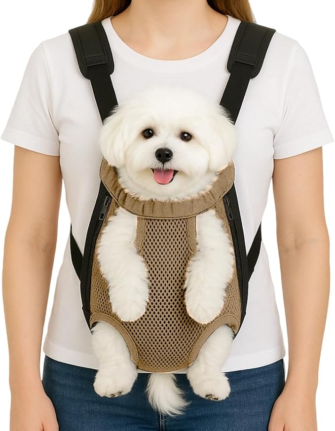 Dog Backpack Carrier, Thick Straps & Cushion, Pet Sling Front Backpacks for Small Medium Dogs 7-11 Lbs, Legs Out, Adjustable Wearable Puppy Chest Travel Bag, Easy-Fit for Hiking/Walking/Camping