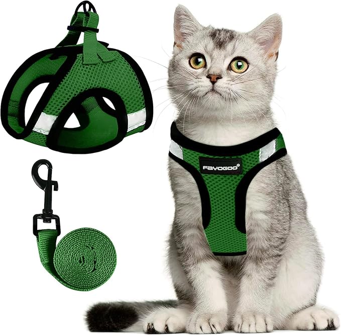 FAYOGOO Cat Harness, Cat Leash and Harness Set for Walking Escape Proof, Harness for Small Cats/Small Dogs, Large Kitten/Puppy Harness and Leash, Harness for Cats S-XXL(Neon Green, Large)