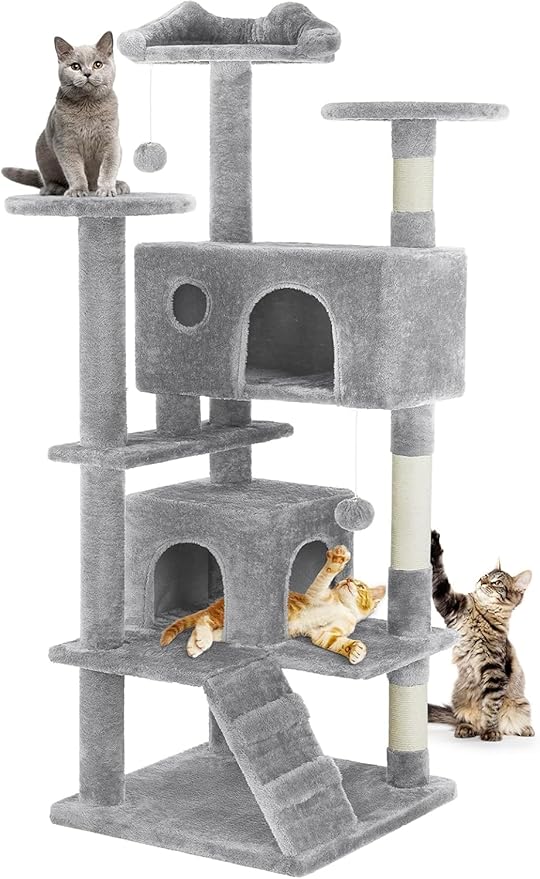 54 Inches Cat Tree Tower for Indoor Cats, Cat Tree Tower Condo with Scratching Post for Cats House Play, Multi-Level Furniture Activity Center for Pet, Sisal Rope, Light Gray