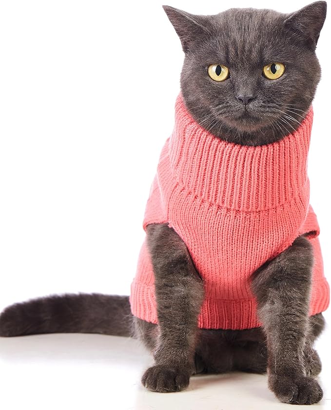 Stretchy Cat Sweater - 17 Colors & 6 Sizes | Snug Winter-Ready Knit for Boy/Girl Cats & Kittens(Pink, X-Small)