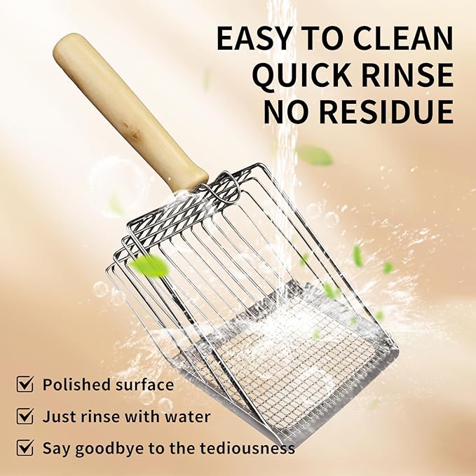 Cat Litter Scoop, Premium Kitty Shovel with Hook and Hole, Metal Sifter Scooper Stainless Steel for Easy Cleaning, Durable and Heavy Duty, Odor-Free for Litter Box (Only Scoop)