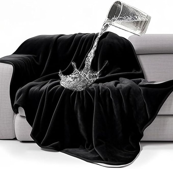 gogobunny Waterproof Bed Blanket, Reversible Sherpa Fleece Throw Blanket for Dog Puppy Cat, Furniture Cover Protects Bed Couch Sofa from Liquid Pee and Pet Fur (Black, 60x80 inches)