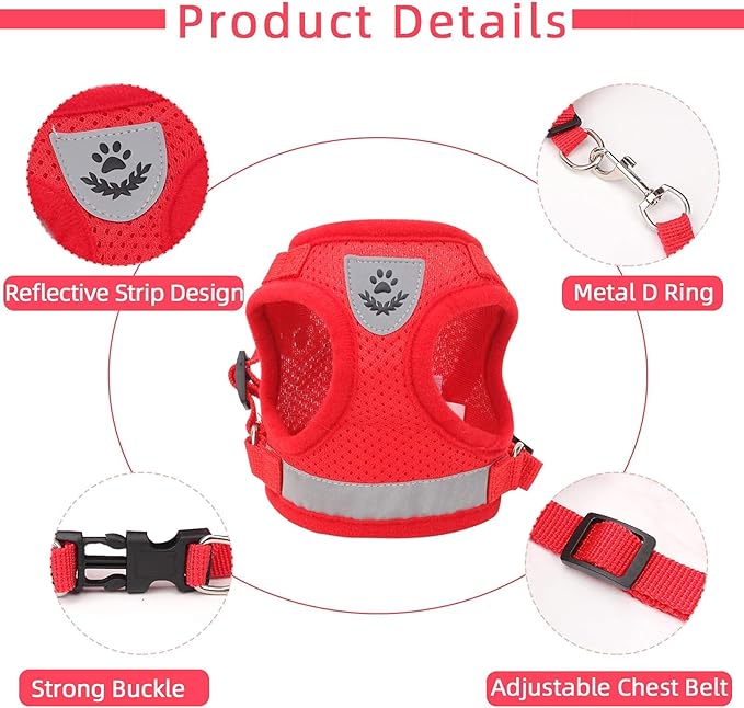 Red Cat & Dog Vest Harness - All Weather Mesh, Reflective Strap, Adjustable Step-in Harness for Small Pets (Red, S)