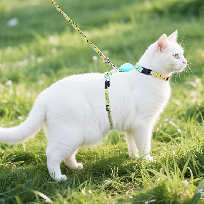 PUPTECK Adjustable Cat Harness and Leash Set Escape Proof Kitten Strap Collar for Walking Travel, Lemon Pattern