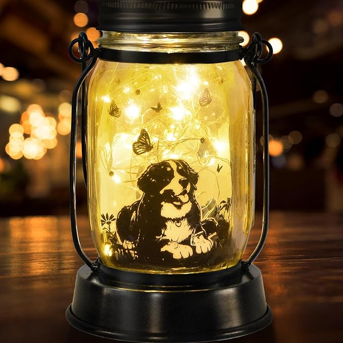Bernese Mountain Dog Gifts for Women/Men Bernese Mountain Solar Lanterns Birthday Dog Lovers Lantern Pet loss Dog Memorial Lights Solar Garden Decoration for Yard, Patio,Backyard,Porch Torches Light