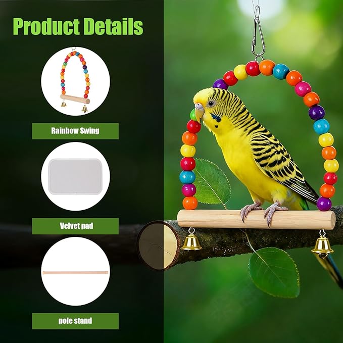 Portable Parrot Travel Cage Carrier with Small Swing Toy&Cage Colorful Toys Set Small Bird Parakeet Bag with Standing Perch Bird Carry Transport Bag (Black, Carreir/Swing)