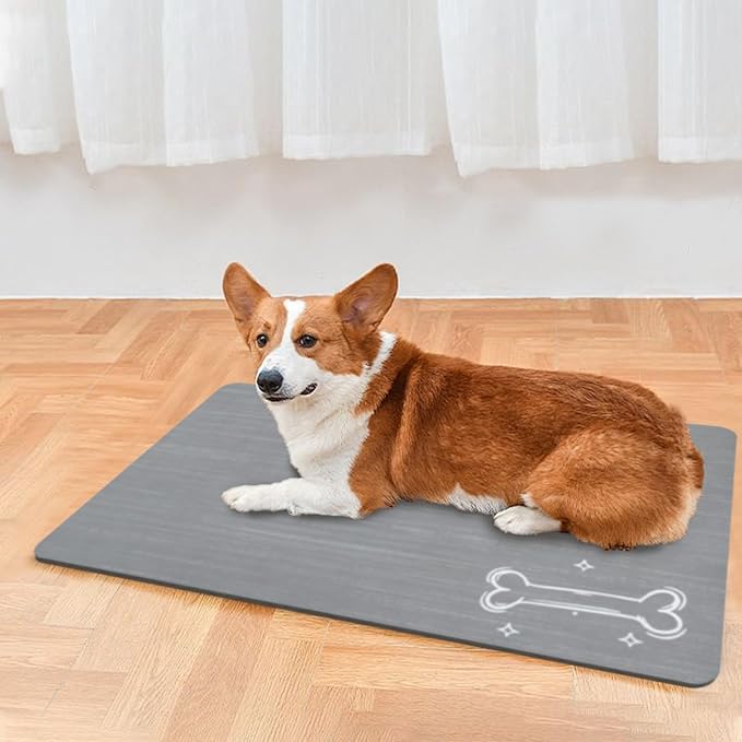 Le courant Dog Cat Feeding Mat,Water Absorbent, Non Slip Placemat for Pets Bowl and Water,100% Waterproof Feeding Mats for Multiple Breeds.Grey.Bone Printing