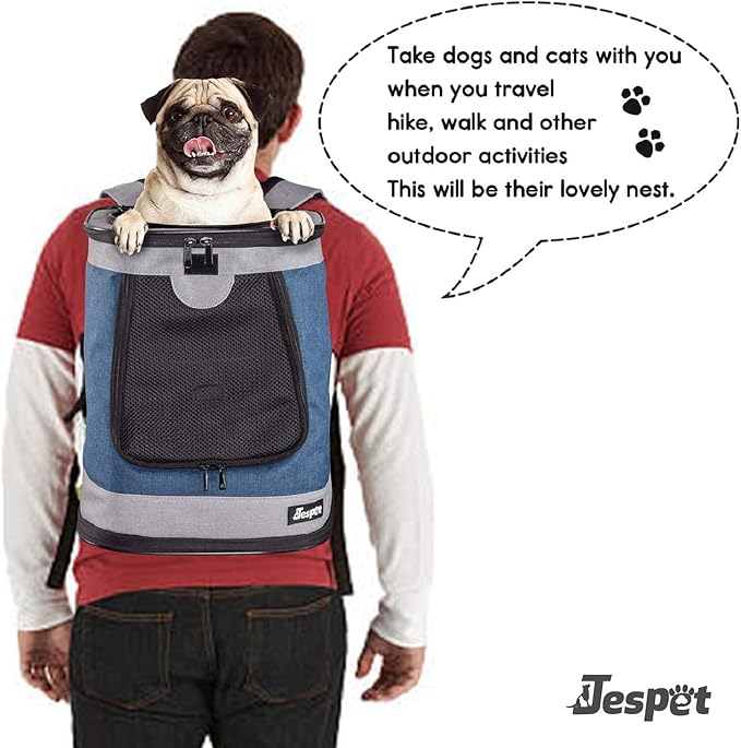 JESPET & GOOPAWS Pet Backpack Carrier for Small Dog, Puppy, Soft Carrier Backpack Ideal for Traveling, Hiking, Walking and Outdoor Activities with Family (Blue Grey)