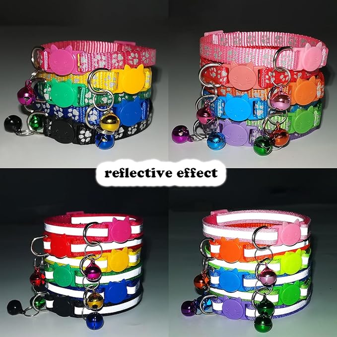 Reflective Cat Collar with Bells, [2 Pack] Hot Pink Break Away Kitten Collar with Bells, Breakaway Cat Collar for Girl Cats Kitty