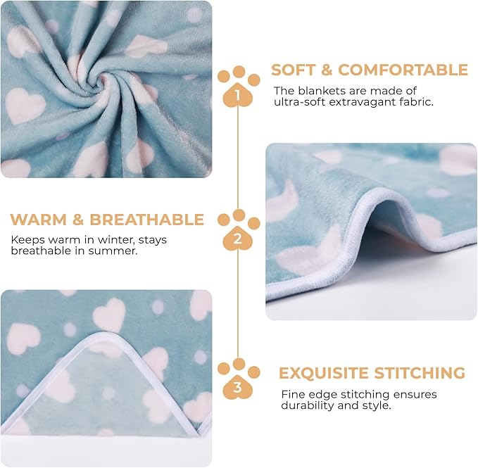 1 Pack 3 Blankets Super Soft Cute Dot Pattern Pet Blanket Flannel Throw for Dog Puppy Cat Purple/Pink/Cyan Small