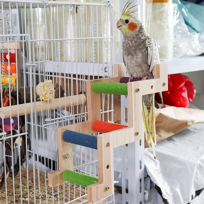 Bird Ladder Bridge, Wooden Parrot Hamster Climbing Ladder Toys, Bird Perch Stand, Bird Cage Accessories, Small Animals Climbing Toy for Parrot Hamster Rat Squirrel Sugar Gliders Parakeets Cockatiels