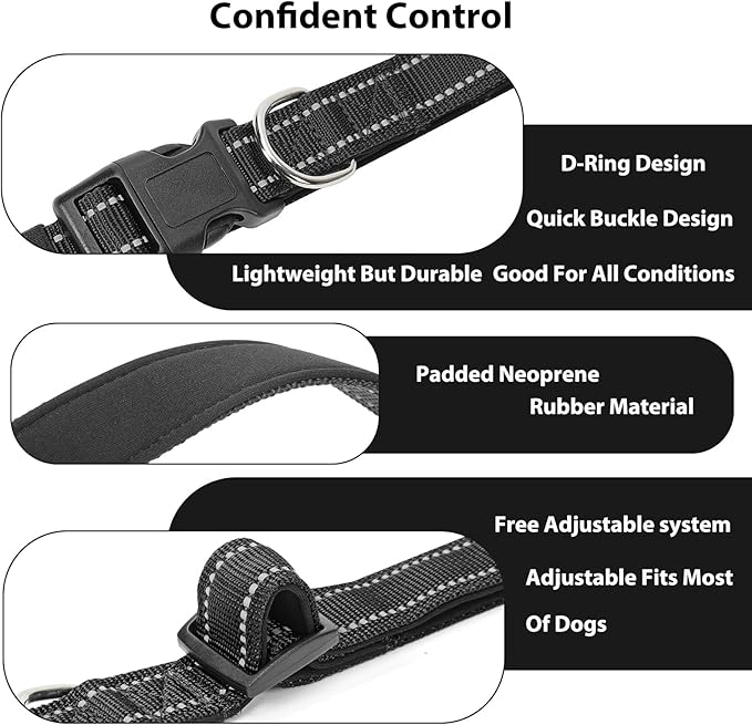 Reflective Dog Collar Padded with Soft Neoprene Breathable Quick Release Basic Dog Collars for Large Dogs Black Boy Girl
