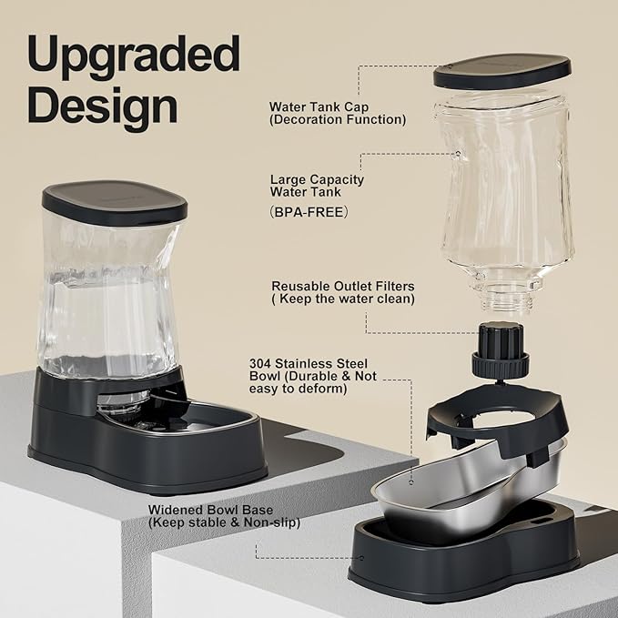 Gardner Pet Automatic Dog Water Dispenser Gravity Stainless Steel Water Waterer Feeder, 100% BPA-Free Large Capacity Water Feeding Bowls for Medium & Large-Sized Dogs,Cats, Other Pets -(2.1 Gallons)