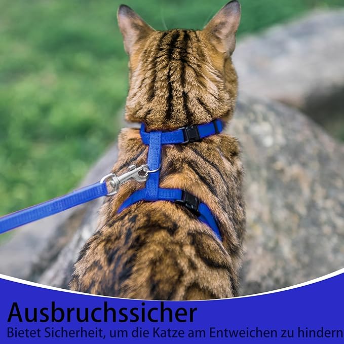 PUPTECK Adjustable Cat Harness and Leash Set Escape Proof Kitten Strap Collar for Walking Travel, Blue