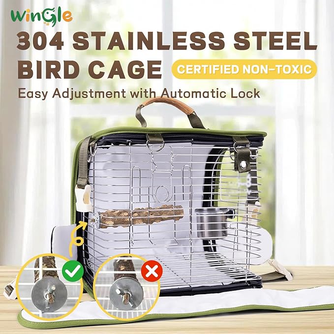 Bird Carrier Travel Cage 12in Small Bird Cage 4 in 1 Bird Backpack with Perch Parakeet Cage Durable Stainless Steel Frame Breathable & Portable, for Green Cheek, Cockatiel, Parrot