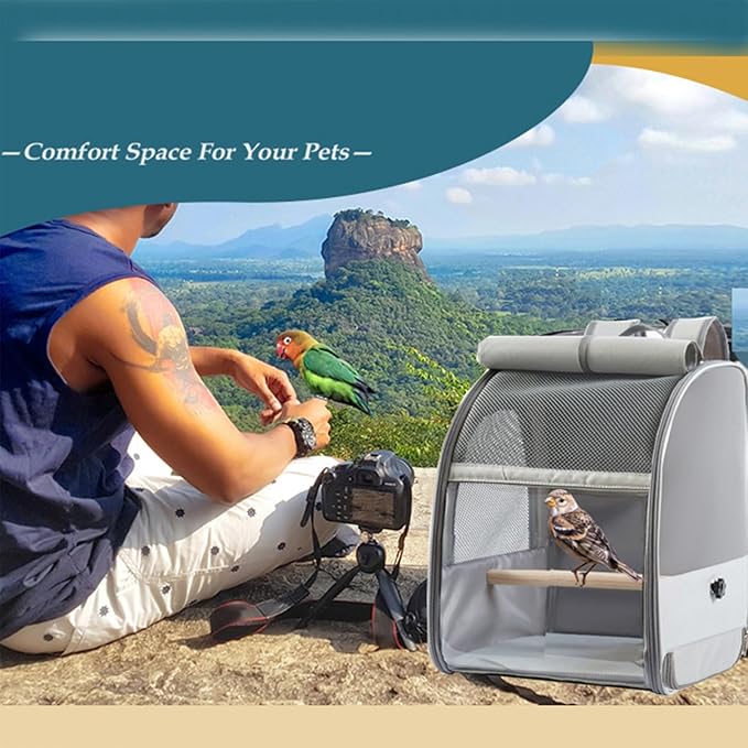 Durability Polyester Bird Travel Carriers Backpacks with Meshes Window and Sun Protecting for Daily Use Compacts Bird Cage Backpacks for Travel