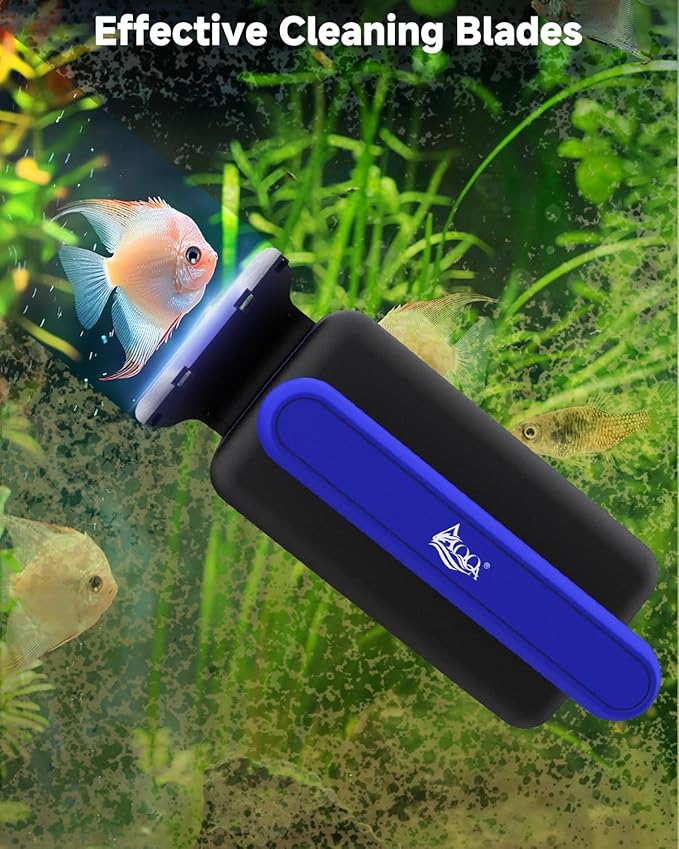 AQQA Magnetic Aquarium Fish Tank Glass Cleaner, Dual-Blades Algae Scraper Glass Cleaner Scrubber, Double Side Floating Aquarium Magnetic Brush for 0.2-0.4 Inch Thick Glass Aquariums Tank (M)